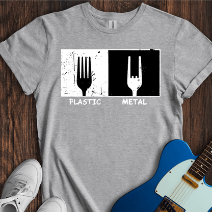 Plastic vs. Metal T-Shirt