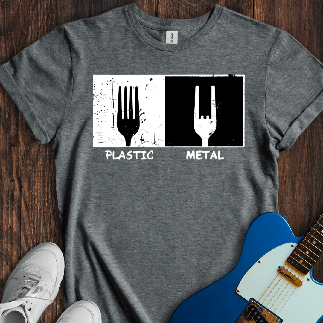 Plastic vs. Metal T-Shirt